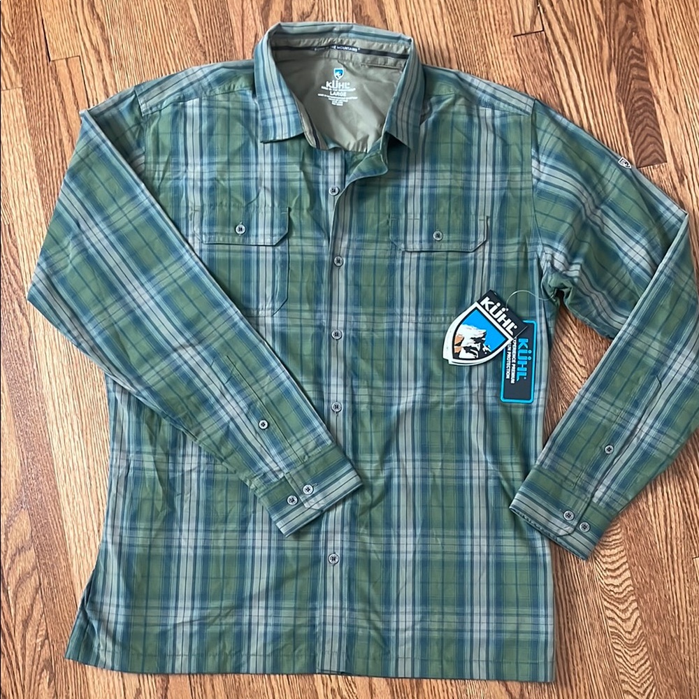 Kuhl Green and Blue Lightweight button down Shirt men’s size L